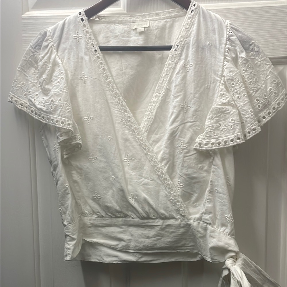 White Eyelet Wrap Top